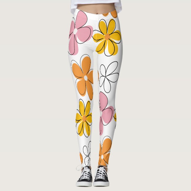 Färgrik blomslöjd sömlöst mönster minimalistisk  leggings (Framsida)