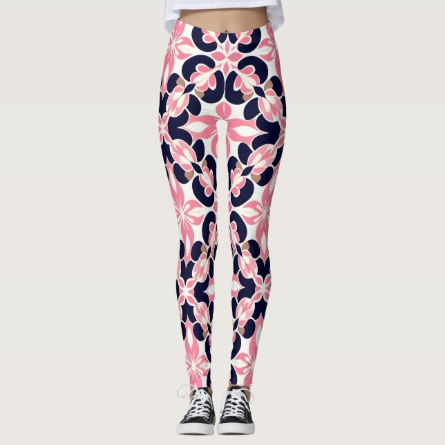 Färgrik blomster abstrakt mönster leggings (Framsida)