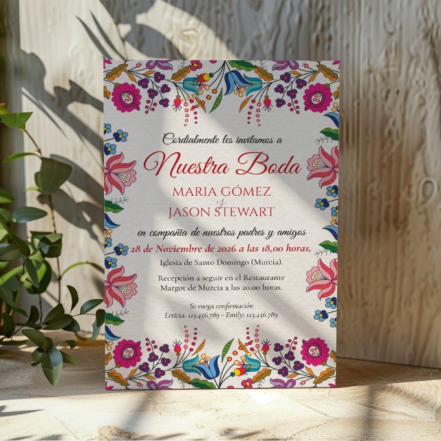 Färgrik blomster- botanisk modern spansk bröllopsf inbjudningar (Colorful Floral Botanical Modern Spanish Wedding Invitation)