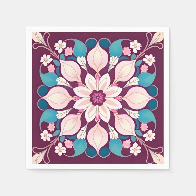 Färgrik blomster-mandaladesign pappersservett (Framsidan)