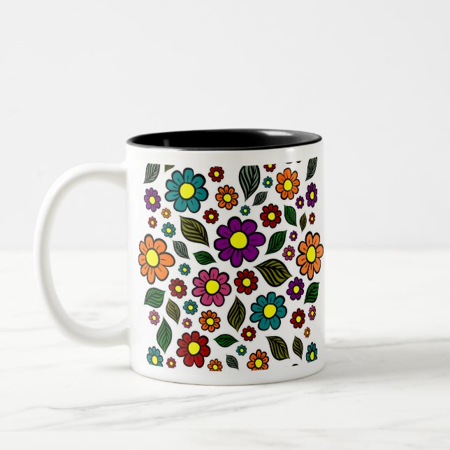 Färgrik blomster natur mönster Två-Tonad mugg (Vänster)