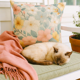 Färgrik blomster på ljust grå  kudde