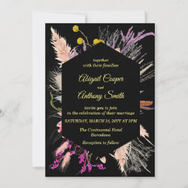 Färgrik blomster svart bakgrund geometrisk kant inbjudningar