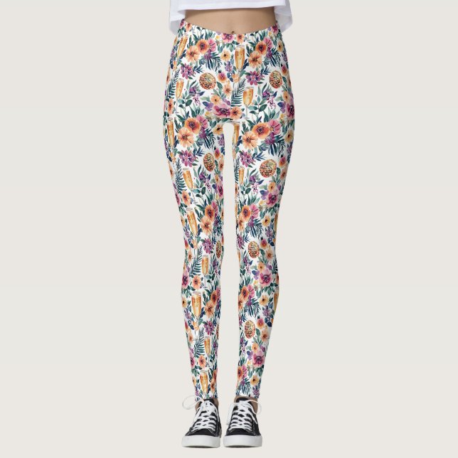 Färgrik blomsterakvarell med champagne leggings (Framsida)