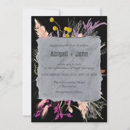 Färgrik blomsterbakgrund i svart med klassisk kant inbjudningar