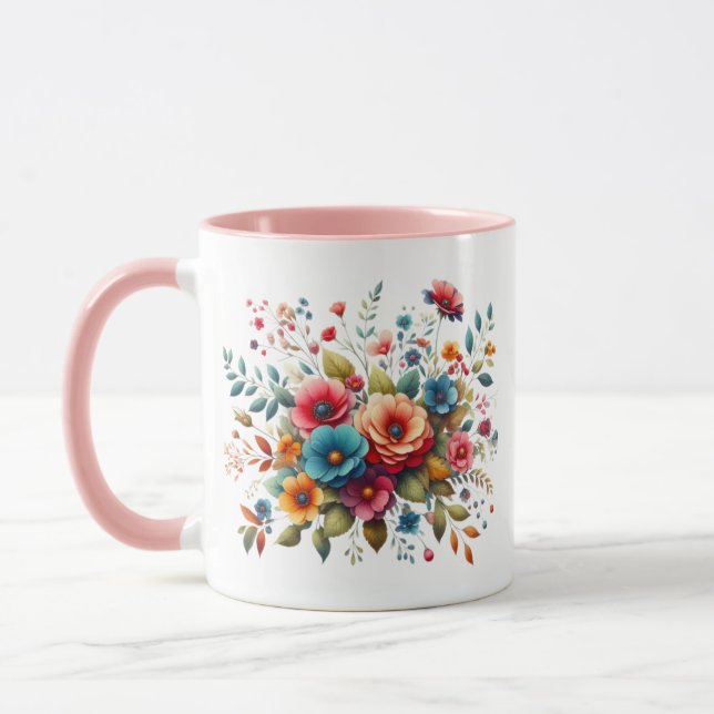 Färgrik Blomsterbukett Design-58576 Mugg (Vänster)
