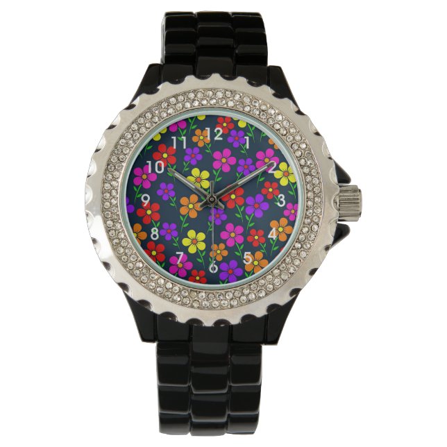 Färgrik blomsterdesign armbandsur (Framsida)