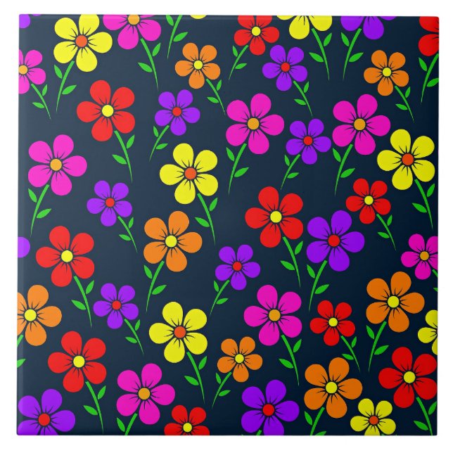 Färgrik blomsterdesign kakelplatta (Framsidan)