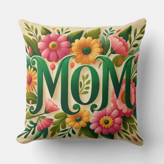Färgrik blomsterdesign med texten Mamma Kudde (Framsida)