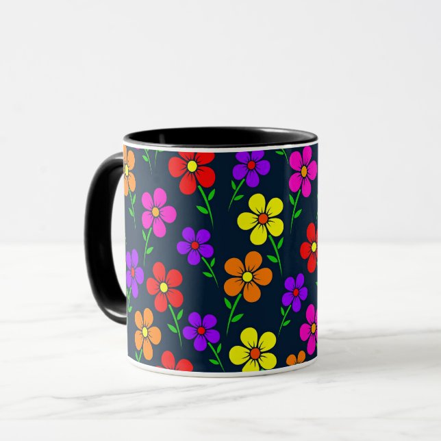 Färgrik blomsterdesign mugg (Framsida vänster)