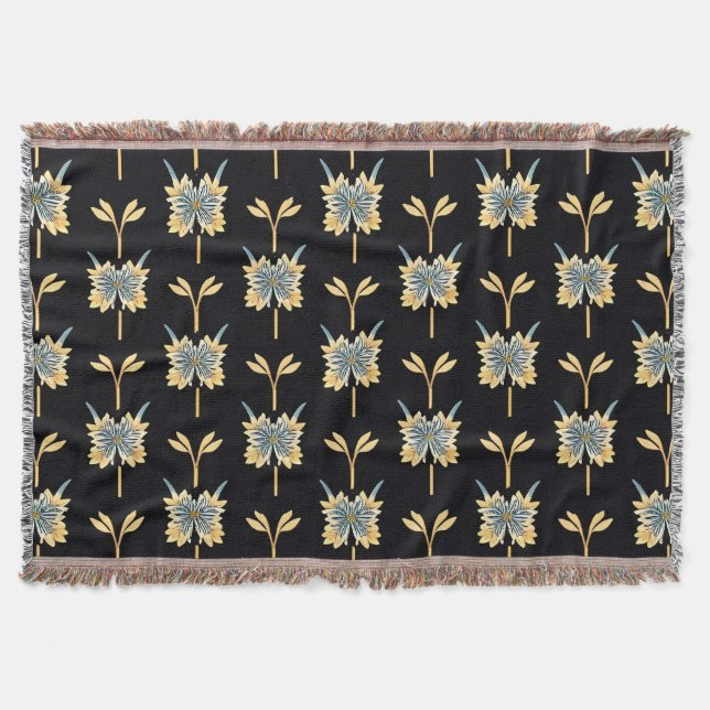 Färgrik blomsterdesign på svart för heminredning filt (Framsidan)