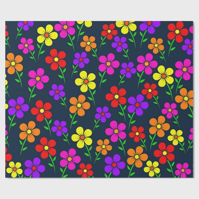 Färgrik blomsterdesign presentpapper (Platt)