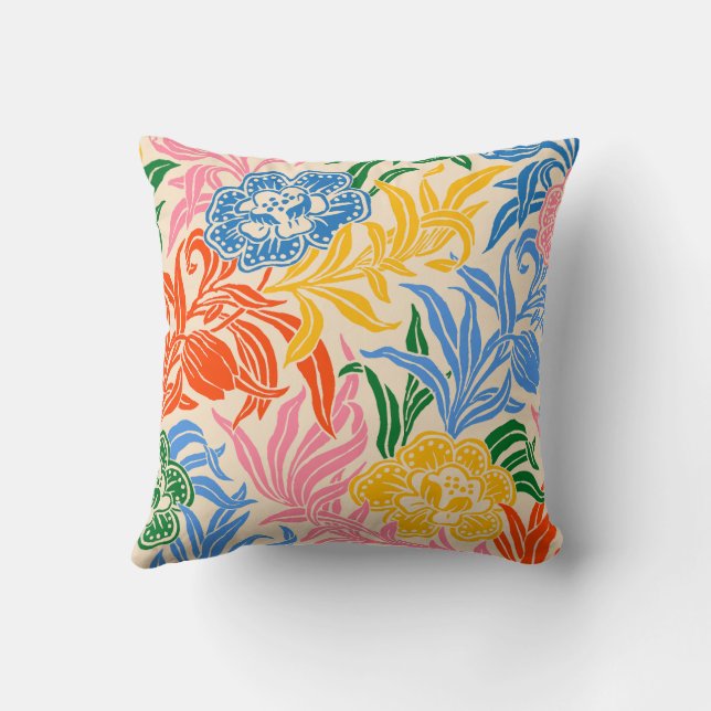 Färgrik blomsterdesign vintage modern kudde (Baksida)