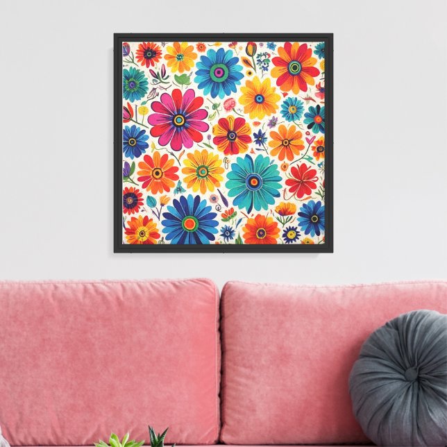 Färgrik blomsterform väggkonst canvastryck (Insitu (Vardagsrum))