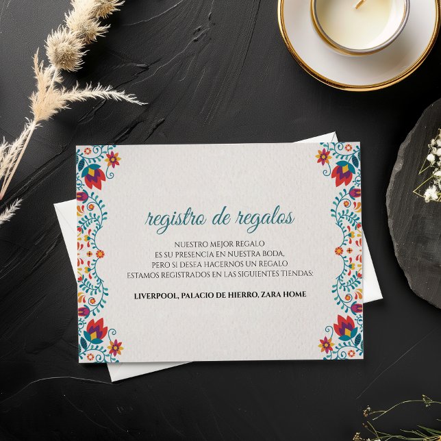 Färgrik blomsterinspirerad spansk bröllopsfest tilläggskort (Colorful Floral Spanish Wedding Enclosure Card)