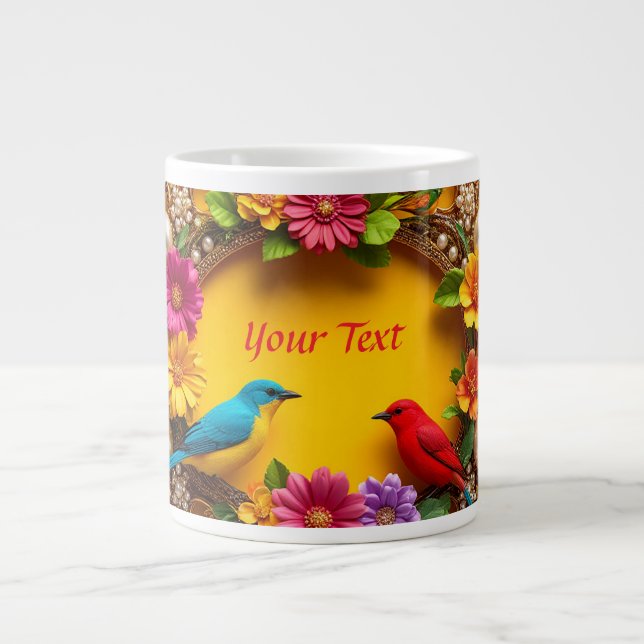 Färgrik blomsterkant med livfulla fåglar jumbo mugg (Framsidan)