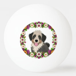Färgrik blomsterkant med söt hundillustration pingisboll