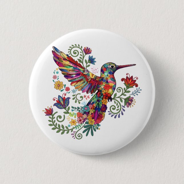 Färgrik blomsterkolibri vattenkonst  knapp (Framsida)