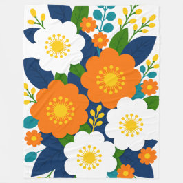 Färgrik blomsterkonst med orange och vita blommor fleecefilt
