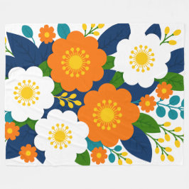 Färgrik blomsterkonst med orange och vita blommor fleecefilt