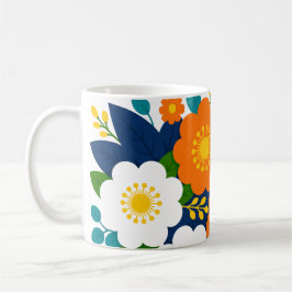Färgrik blomsterkonst med orange och vita blommor kaffemugg
