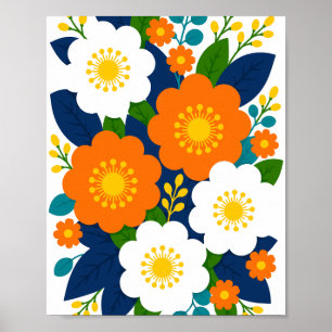 Färgrik blomsterkonst med orange och vita blommor poster