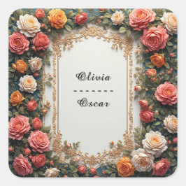 Färgrik blomsterkrans för bröllop fyrkantigt klistermärke