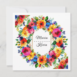 Färgrik blomsterkrans för bröllop inbjudningar