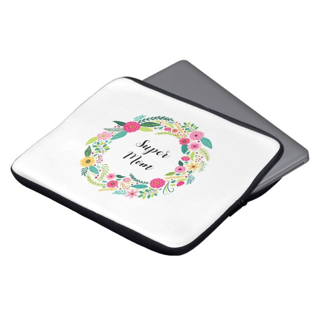 Färgrik blomsterkrans laptop fodral (Framsida topp)