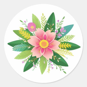 Färgrik blomsterkrans runt klistermärke