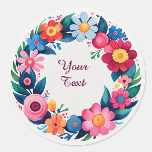 Färgrik blomsterkransdesign runt klistermärke