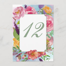 Färgrik blomstermottagning bordskort med nummer tilläggskort