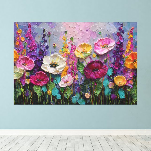 Färgrik blomsterträdgård Abstrakt väggkonst Canvastryck (Insitu (trägolv))