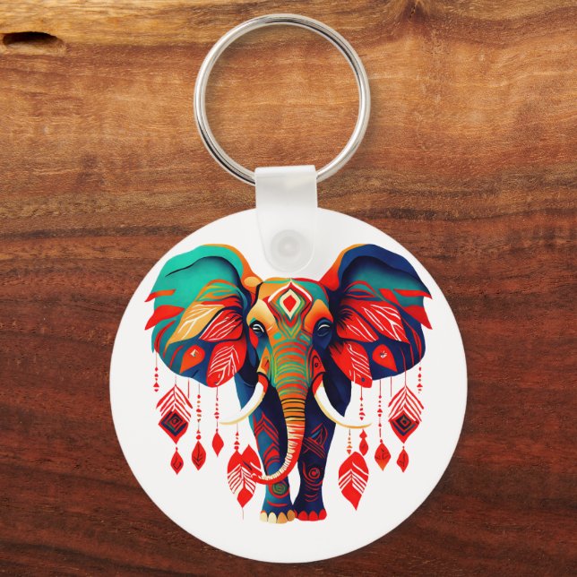 Färgrik bohemisk stil elefant nyckelring (Framsida)