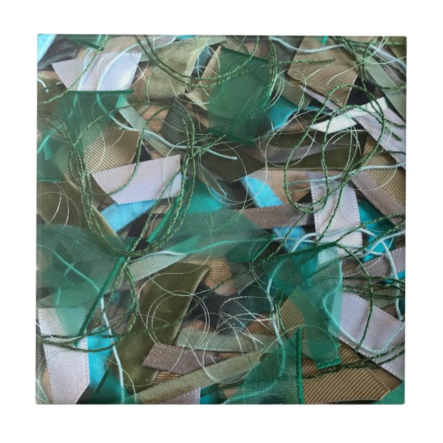 Färgrik boho abstrakt grön oliv grå teal  kakelplatta (Framsidan)
