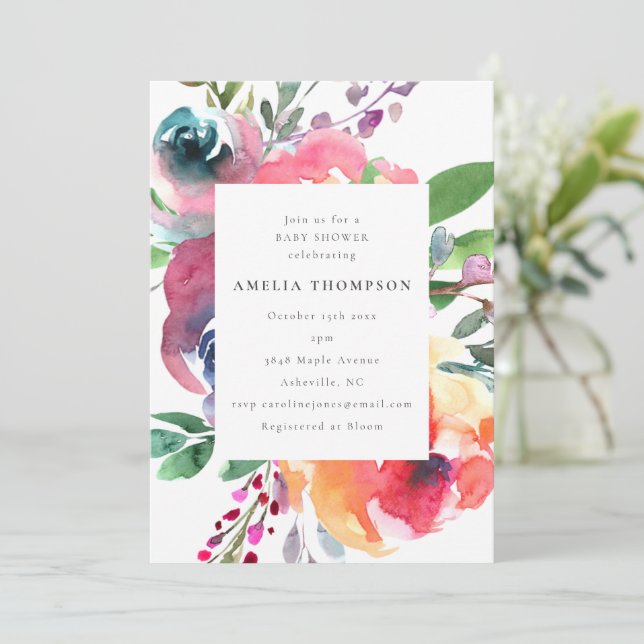 Färgrik Boho Akvarell Blommig Bebis Shower Inbjudningar (Stående Fram)