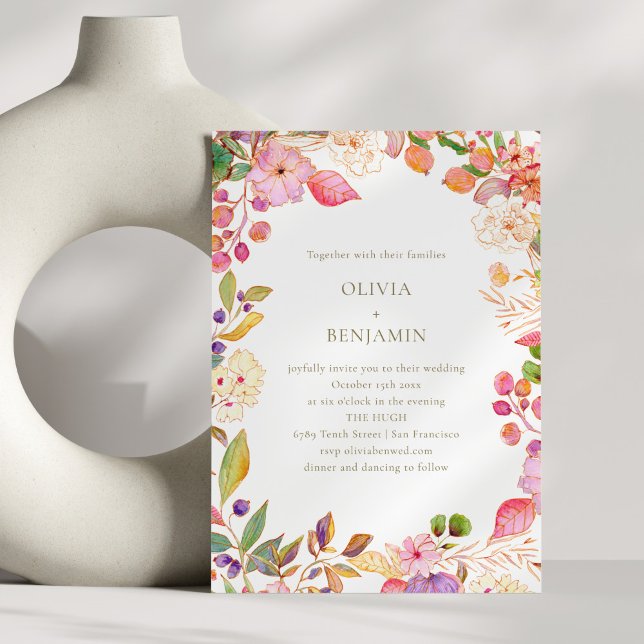 Färgrik Boho Akvarell Blommig Elegant Bröllop Inbjudningar (Skapare uppladdad)