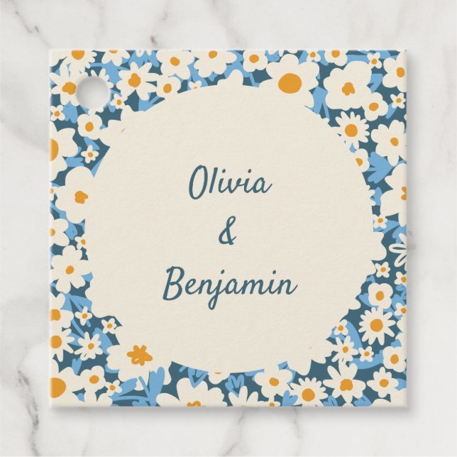 Färgrik Boho Blå Vit Blommig Anpassad Bröllop Gåvor Etiketter (Framsida)
