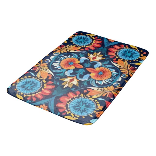 Färgrik Boho Blommig Elegans: Vibrerande Mandala Badrumsmatta (Vinklad)