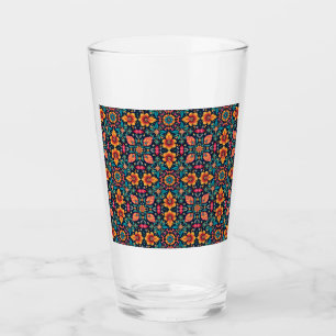 Färgrik Boho Blommig Mönster Elegant Symmetri Glaskopp