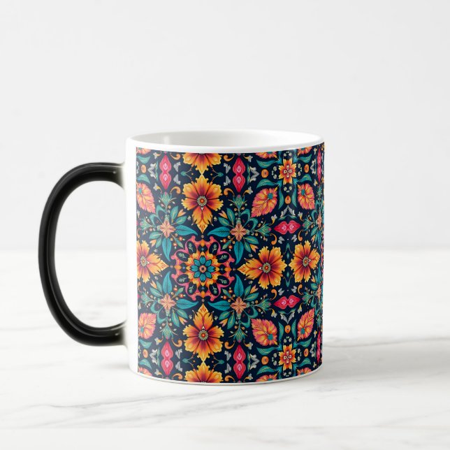 Färgrik Boho Blommig Mönster Elegant Symmetri Magisk Mugg (Vänster)