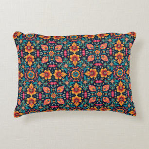 Färgrik Boho Blommönster Elegant Symmetri Prydnadskudde