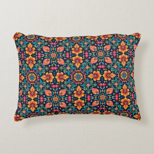 Färgrik Boho Blommönster Elegant Symmetri Prydnadskudde (Framsidan)