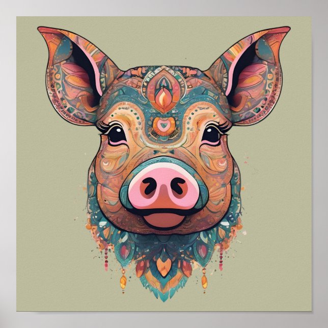 Färgrik Boho Bohemer Pig Fantasifull Konst i Salvi Poster (Framsidan)