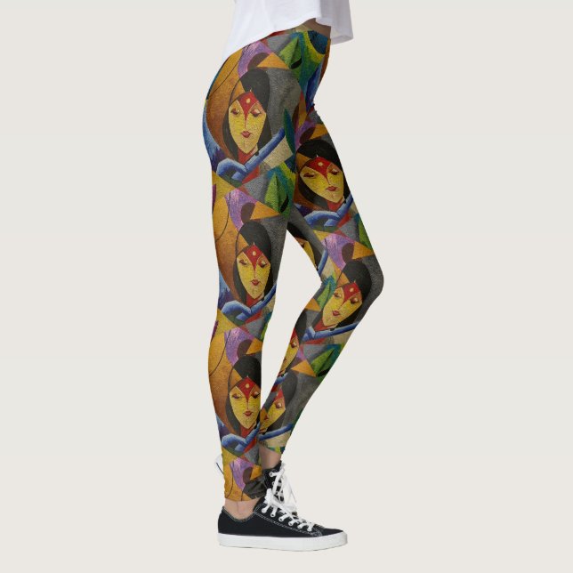 Färgrik Boho Kubism Fin Konst Sömlöst Mönster Leggings (Höger)