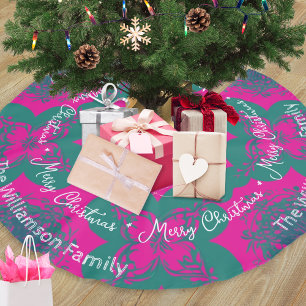 Färgrik Boho Mönster Rosa Grön Trendig Jul Julgransmatta Borstad Polyester