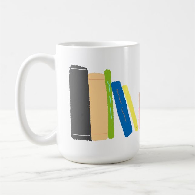 Färgrik bokstapel kritagåva kaffemugg (Vänster)