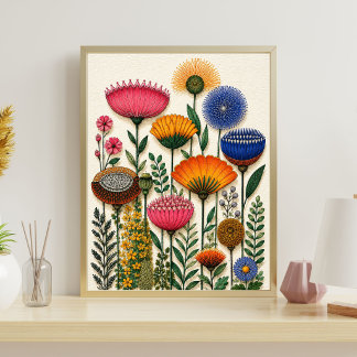 Färgrik botanisk konst Blommig trädgårdsillustrati Poster