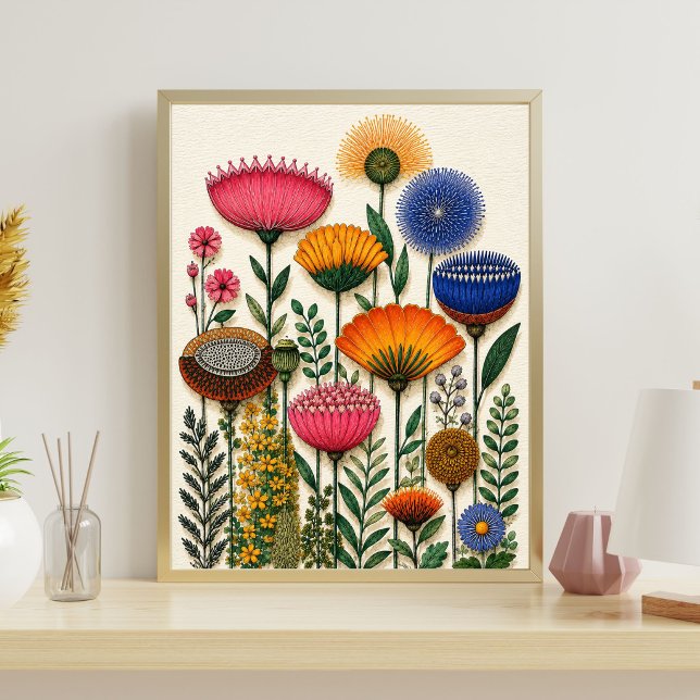 Färgrik botanisk konst Blommig trädgårdsillustrati Poster (Skapare uppladdad)