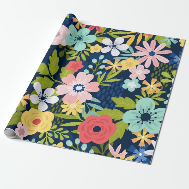 Färgrik botanisk mönster presentpapper (Utrullad)